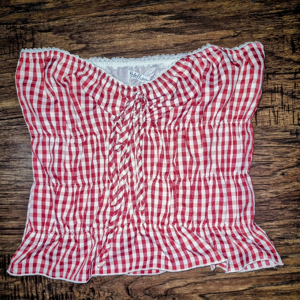 Rebellious One Red and White Checkered Tub Top/Blouse